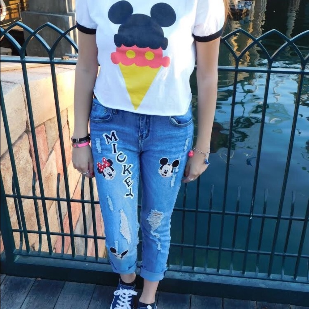 Mickey Shirt + Mickey Patched Jeans Sold Together